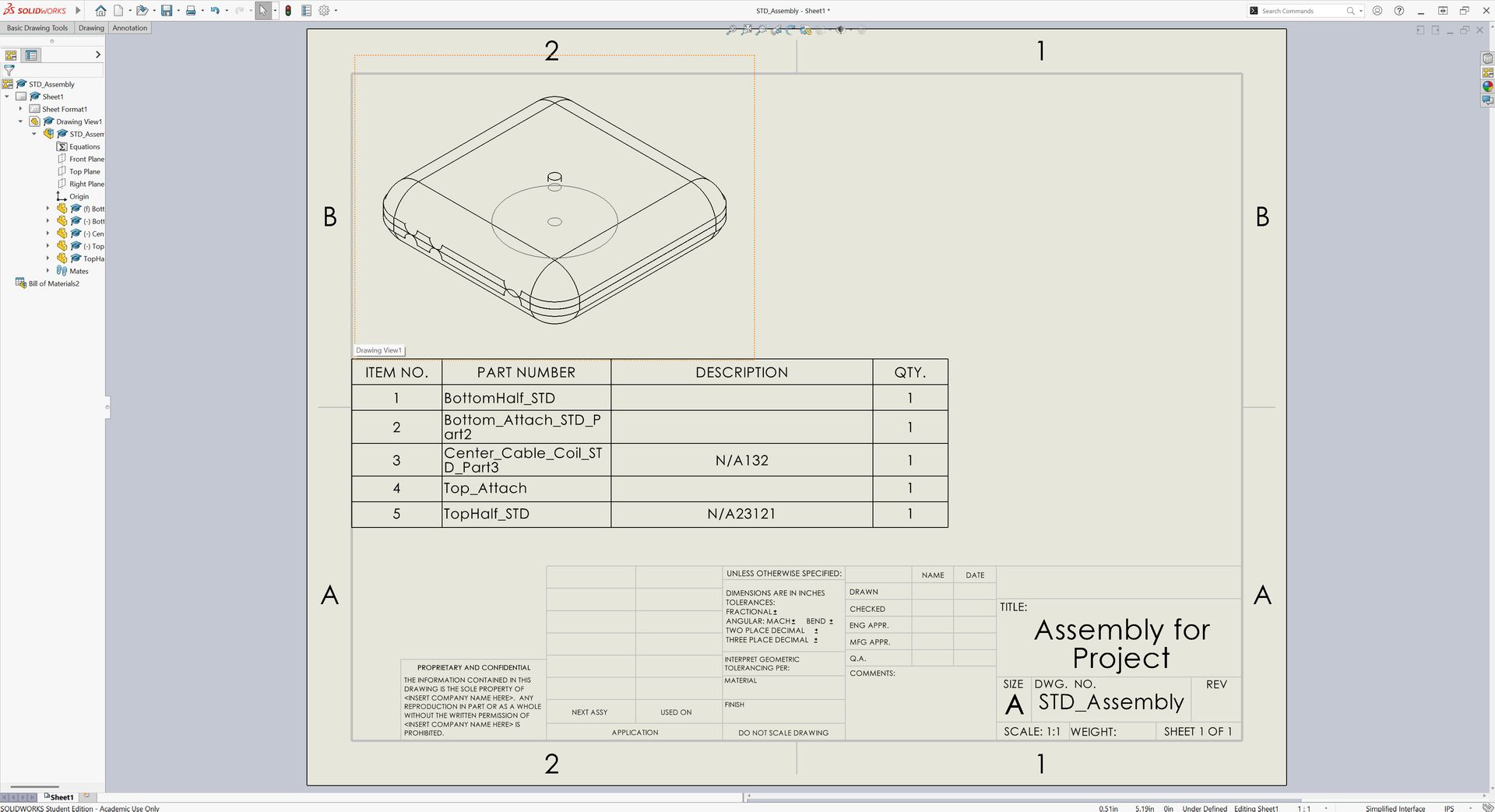 Finished SolidWorks Bill of Materials table